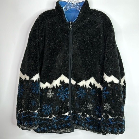 Vintage Mulberry Street Mountain Snowflake Reversible Fuzzy Ski Jacket Medium - Picture 1 of 11